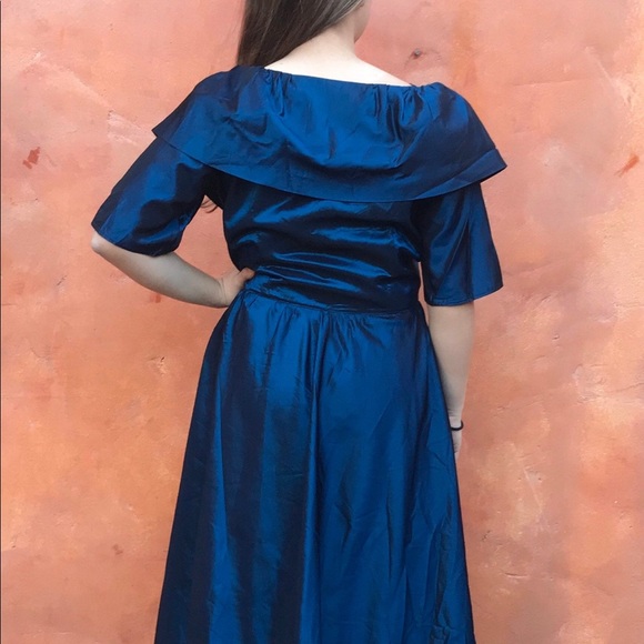 Vintage 1980s Prom Dress + matching maxi coat. Blue Taffeta Prom dress Evening P - Picture 5 of 6
